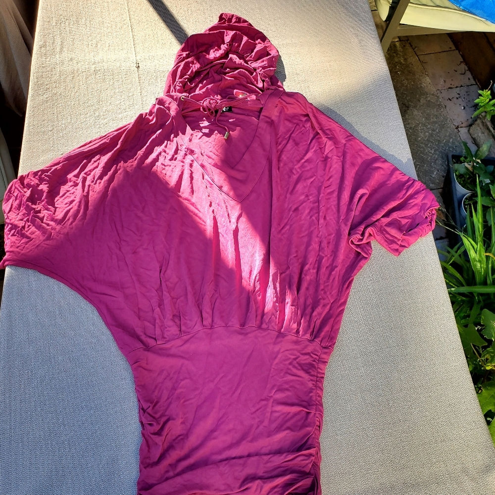 D&G Womens Magenta Hooded Pullover Top - Picture 3 of 7